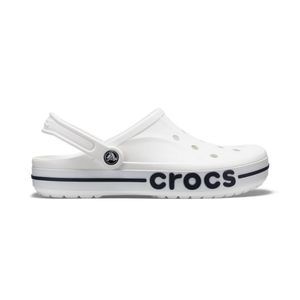 CROCS UNISEX-ADULT BAYABAND CLOGS, WHITE/NAVY, 9 MEN/11 WOMEN